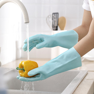 ถุงมือล้างจานบุขนแกะหนาขึ้นกันน้ำสีทึบสำหรับใช้ในครัวบ้าน - Product Image 5