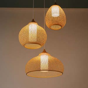 <b>Modern</b> AC-Powered Pendant <b>Light</b> Crystal Bamboo Weaving Switch Control Restaurant <b>Kitchen</b> Hotel Lighting Rattan Material Bulb - Product Image 1