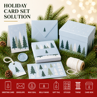Carte de vœux personnalisée de Noël 5x7 pouces en carton 300 g/m² avec impression numérique estampée à chaud motif sapin bleu glace et carte assortie en kraft