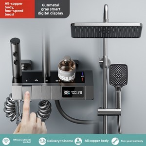Ensemble <span class=keywords><strong>de</strong></span> <span class=keywords><strong>douche</strong></span> mural gris anthracite en cuivre <span class=keywords><strong>de</strong></span> haute qualité avec <span class=keywords><strong>barre</strong></span> coulissante, design carré, thermostatique et pressurisé - Product Image 2