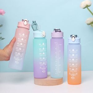 Outdoor Frosted Progressive Color Plastic Sports Kettle Motivational Water Bottle with Time Marker Gradient BPA Free Fitness - Product Image 4