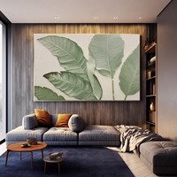 Peinture à l'huile abstraite texturée 3D faite à la main sur toile encadrée Feuille Verte, Décoration Minimaliste pour Salon