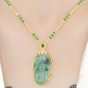Collana con Ciondolo in Giada Hetian Verde Stile Cinese con Catena Luccicante <span class=keywords><strong>per</strong></span> Donne e Ragazze, Gioiello Portafortuna - Product Image 1