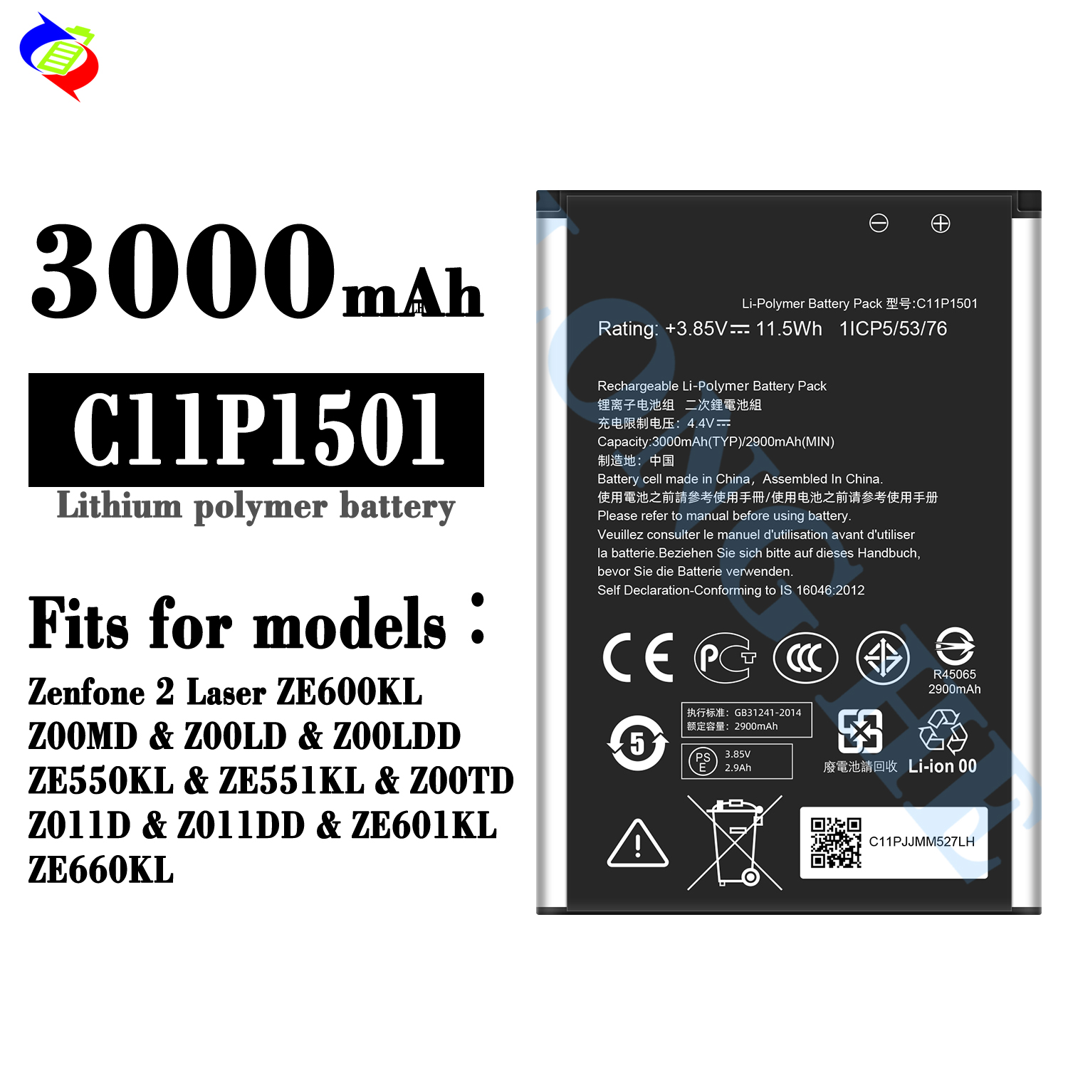Batteria originale per Asus ZD551KL 1 A, 1B, 1i, 1 K, 2 A, 2B, 2I, 6 A