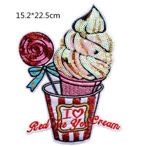 Mode populaire paillettes ornements patchs en gros personnalisé grande taille crème glacée pop-corn sucette broderie patchs paillettes - Product Image 6