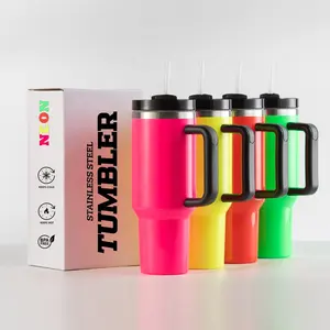 YUNIXIN botol air Tumbler cangkir sublimasi Neon 40Oz, kaca terisolasi baja tahan karat dengan pegangan