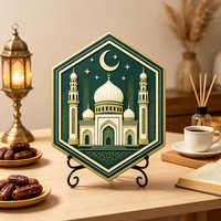 Ornement de table personnalisé ODM OEM pour le festival islamique, plaque décorative en polyrésine verte et or 3D en relief pour le Ramadan