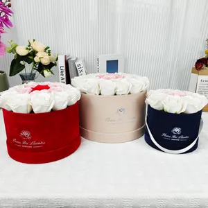 Caja de flores redonda de alta capacidad para exhibición de flores, caja de regalo de flores de terciopelo