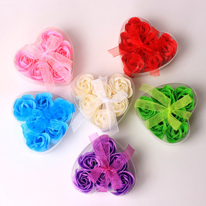 6 Pieces <b>Heart</b> <b>Shaped</b> Soap Flower PVC <b>Box</b> Valentine Gift Floral Bath Set Matching Decorations - Product Image 1