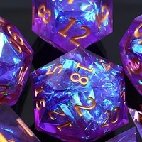Jeu de dés polyédriques en résine bleu violet, 7 pièces numérotées en or, peintes à la main, multi-faces, pour jeux de table RPG