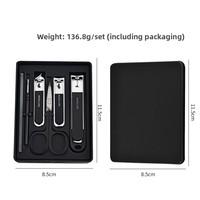 Kit de soin des ongles compact et portable en acier au carbone anti-éclaboussures 6 pièces avec ciseaux à pointe inclinée et accessoires pour étui