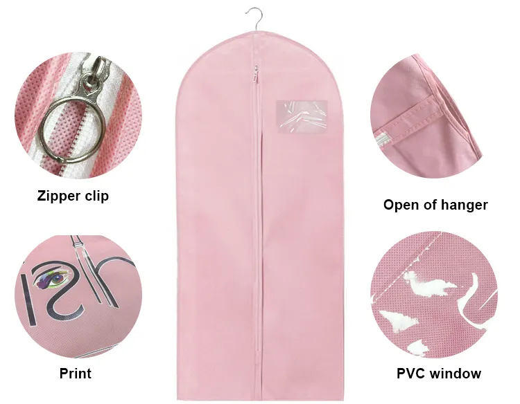 customized wholesale Eco friendly clear clothing dustproof suit cover pink non woven garment bag