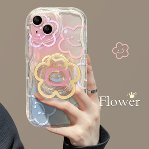 Coque de téléphone texture crème motif Smiley et fleur dégradée, style rétro pour <span class=keywords><strong>iPhone</strong></span> 14/15/16 Pro/17, livraison directe disponible - Product Image 4