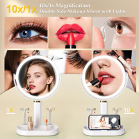 Miroir de maquillage POWERME avec lumières, interrupteur tactile, miroir de table éclairé, miroir grossissant