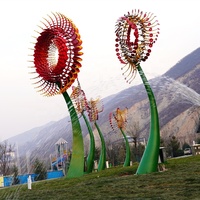 Sculpture décorative de jardin extérieure : éolienne cinétique rotative en acier inoxydable, colorée et traditionnelle, avec éclairage LED
