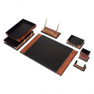 Juego de 8 Organizadores de Escritorio Modernos de Lujo en Madera y Cuero Artificial con Impresión Digital, Accesorios Multifuncionales para Oficina - Product Image 1