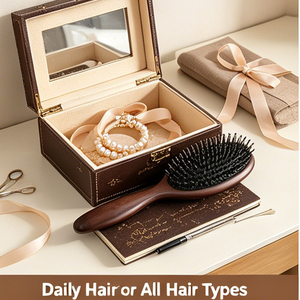 <span class=keywords><strong>Brosse</strong></span> à cheveux ovale en bois de santal avec poils de sanglier et coussin d'air, antistatique, démêlante, manche rond en bois, massage du cuir chevelu, pour tous types de cheveux - Product Image 4