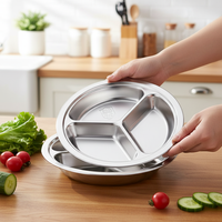 Assiette Moderne en Acier Inoxydable Épaissi 201, Compatible Micro-ondes, pour Restauration Rapide, Vaisselle Quotidienne pour Restaurant, Cantine, Rentrée Scolaire