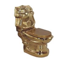 Ensemble de toilette en céramique or de luxe, deux pièces, articles sanitaires de salle de bains, toilette couleur or, toilette siphonique double or
