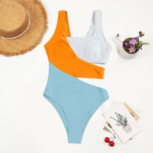 Scollo rotondo a gamba alta taglio Patchwork tinta unita multicolore <span class=keywords><strong>Sexy</strong></span> costume da bagno donna costume intero costumi da bagno costumi da bagno 2025 - Product Image 1