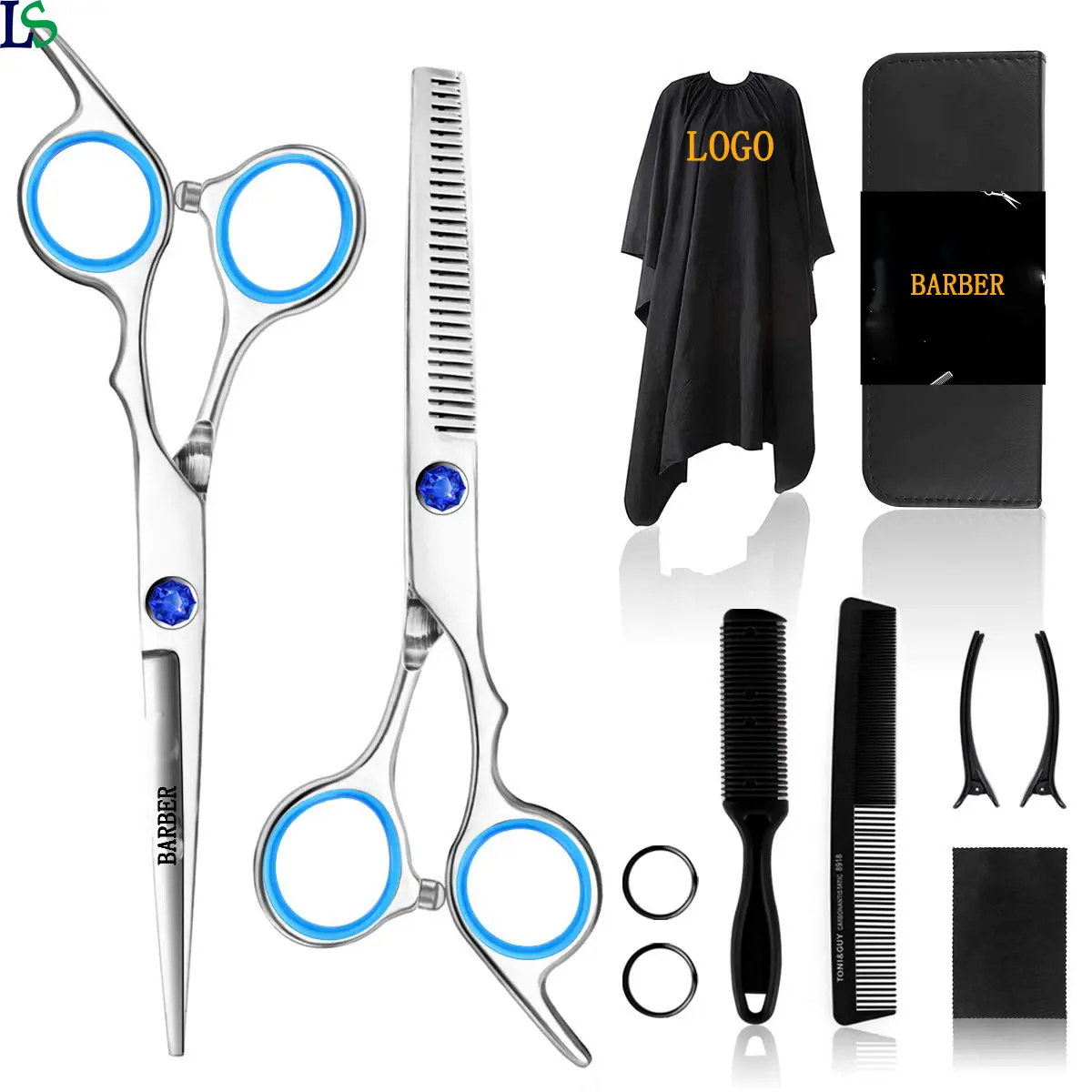 Kit de ciseaux de coupe de cheveux de Salon personnalisé de haute qualité ensemble d'outils de capes de coiffure de barbier ciseaux de coupe de cheveux professionnels amincissants