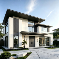 Villa moderne modulaire préfabriquée à deux étages en structure acier de luxe, design personnalisé, pour usage résidentiel permanent, appartement et hôtel