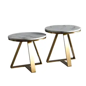 Penjualan Laris Atasan Warna Marmer Desainer Modern dengan Furnitur Kaki Baja Tahan Karat Meja Kopi Bulat Kecil untuk Ruang Tamu