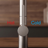 Robinet de cuisine flexible en acier inoxydable 304 nickel brossé avec jet cascade et pulvérisation laminar, mitigeur eau chaude et froide