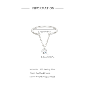 Anillo de Plata de Ley 925 con Colgante de Circonita Ajustable y Cadena de Boda, Chapado en Oro de 18K para Mujer, a la Moda - Product Image 2