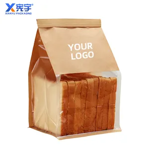 Şeffaf tost ekmeği ambalajlama için kağıt torbalar toptan beyaz kahverengi gıda intaglio baskı tek kullanımlık plastik ambalaj çantası