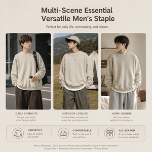 Sudadera de forro polar extragrande para hombre, 375G, de alto gramaje, cuello redondo, color liso, estilo urbano, proveedor OEM, ropa superior al por mayor - Product Image 4