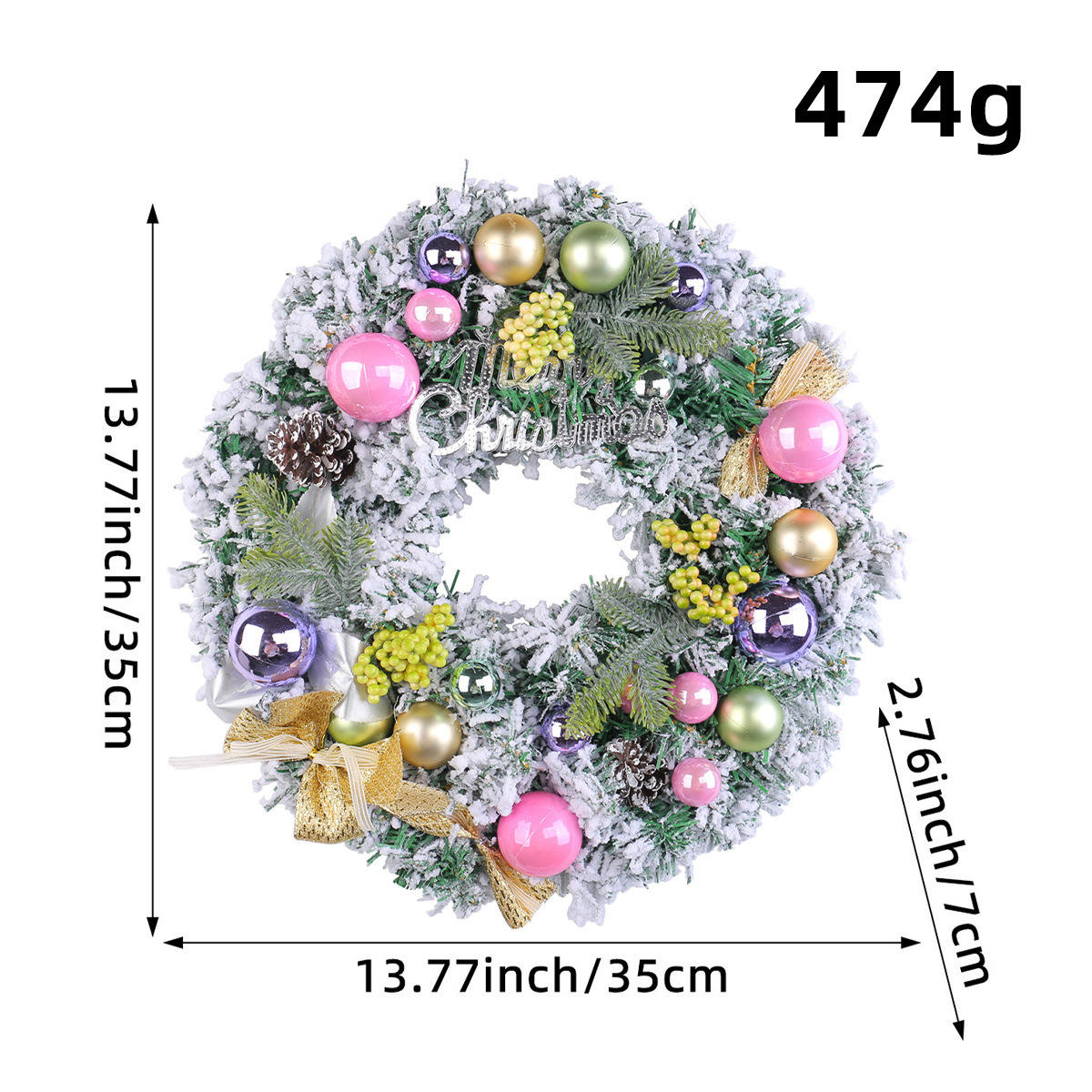 Pink Christmas ball velvet flower wreath