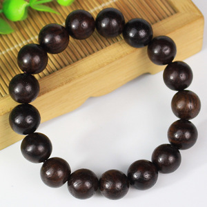 Black Wood Beads <b>Bracelet</b> 12mm Single Strand Unisex Hand Polished Natural Fashion Jewelry - Product Image 4