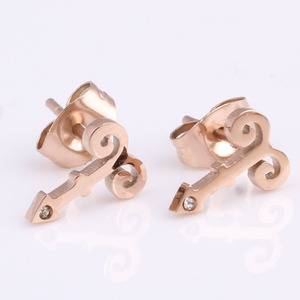 Key Shape Stud <b>Earrings</b> Gold Rose Gold Claw Setting Stainless Steel <b>Post</b> Gift For Women - Product Image 4