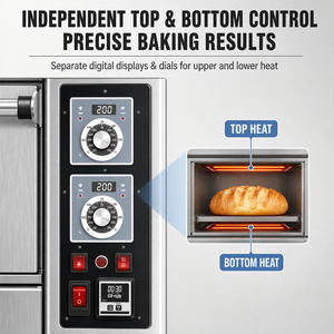 Horno Eléctrico Profesional de 2 Niveles y 4 Bandejas con Temperatura de hasta 400 °C y Temporizador para Panadería Comercial de Pizza y Pan - Product Image 3