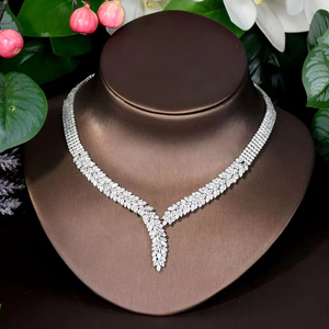 HIBRIDE, conjunto de joyería de Boda nupcial <span class=keywords><strong>Popular</strong></span> de 4 piezas, accesorios de boda para mujer, conjunto de joyería de diseño de hoja, collar, pendiente, - Product Image 2