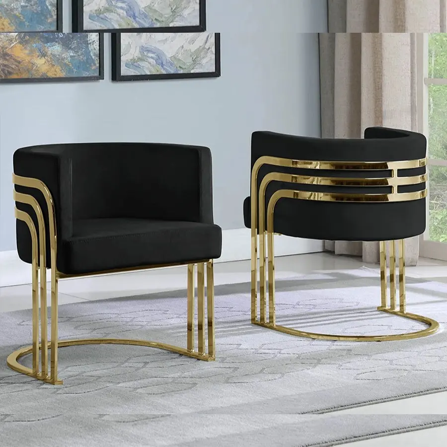 Chaise de salle à manger de luxe moderne en tissu de velours et décoration en acier inoxydable PZCN pour usage domestique