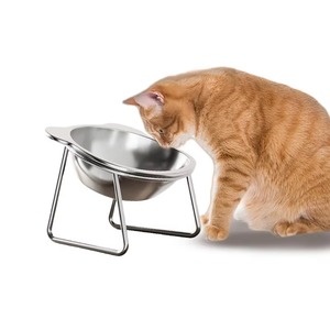 Mangkuk Makanan dan Air Hewan Peliharaan Anti Tumpah dengan Pelindung Leher, Motif Hewan, Bahan Stainless Steel <span class=keywords><strong>Food</strong></span> Grade, untuk Kucing Anjing Kecil, Terlaris - Product Image 1