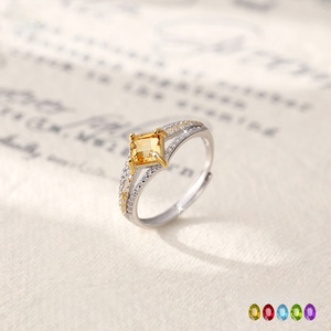 Anillo de Plata 925 con 8 Piedras Preciosas Cuadradas de 5mm de Alta Calidad, Ajustable, Piedras Naturales, Chapado en Oro, Dos Tonos, Joyería Antideslustre - Product Image 2