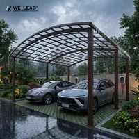 Diseño Arquitectónico Moderno, Acabado en Madera, Estructura de Techo Metálico Resistente al Viento y a la Lluvia, Cocheras Dobles de Aluminio para 2 Autos, Duraderas