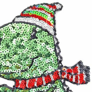 Green T Rex Wearing Hat Parche Lentejuelas Hierro En Navidad Diseño De PVC - Product Image 2