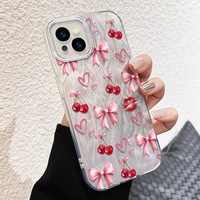 Funda Protectora para Teléfono Móvil con Estampado de Labios y Lazo de Cereza, Diseño de Seda Plateada para iPhone 8 X Xr Xs Max 11 12 13 14 15 16 17 Air
