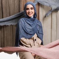 Hijab ethnique, nouveau, doux et respirant, en modal viscose rayonne teint à la main, foulard long froissé à franges avec châle plissé, en stock