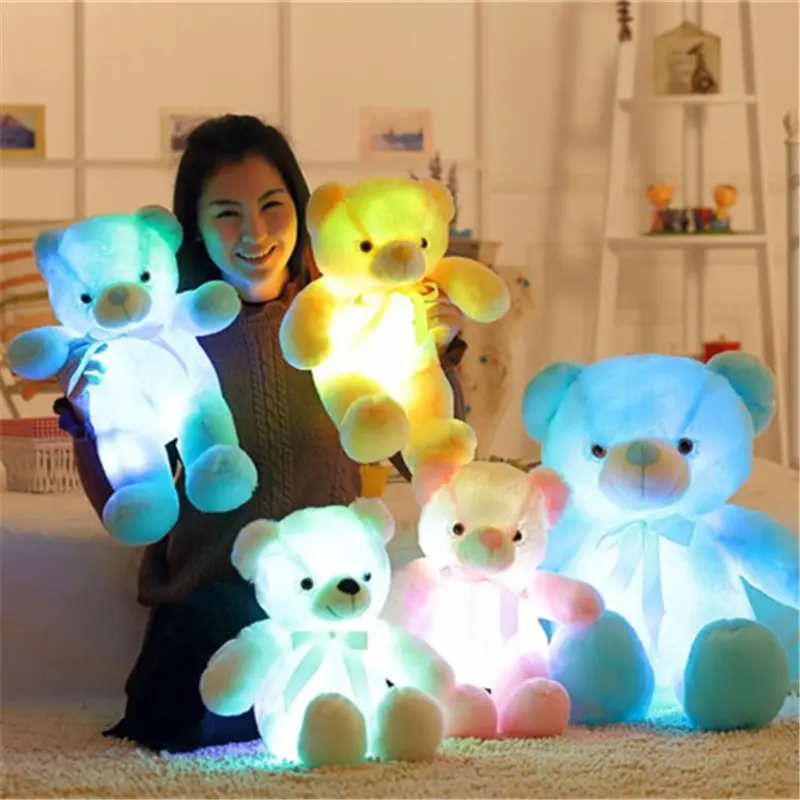 Hot Selling Colorful Luminous Teddy Bear Doll LED Ribbon Bear Hug Pillow Plush Rag Doll With Light Toy Doll Valentine's Day Gift