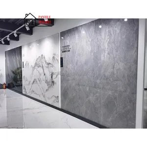 Panel dinding Tv pulau batu Sintered porselen Foshan dipoles lempeng besar furnitur batu disinter tekstur metalik