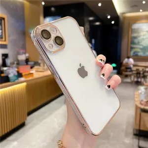 luxury electroplating bumper soft diamond rhinestone phone case for iphone 11 13,for iphone 12 pro max diamond rose gold case