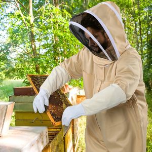 Nouvelle combinaison d'apiculteur ZHILI <span class=keywords><strong>BEE</strong></span> MZJ-397 blanche et marron avec voile et gants, 0,68 kg, équipement d'apiculture, garantie de 3 mois - Product Image 5