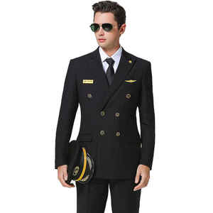 Camisa de uniforme de capitán de línea aérea azul de gama alta con abrigo Conjunto de abrigo de uniforme de institución de entrenamiento de Piloto - Product Image 1