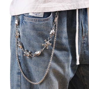 Chaîne de taille squelette en argent tibétain double couche, style Hip Hop Punk Street, chaîne pour jean, chaîne de corps décontractée et tendance - Product Image 1