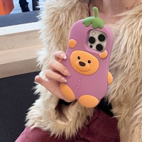 Coque de téléphone personnalisée en gros, motif ours aubergine 3D mignon, antichoc et protectrice pour iPhone 16 15 14 Pro Max 13